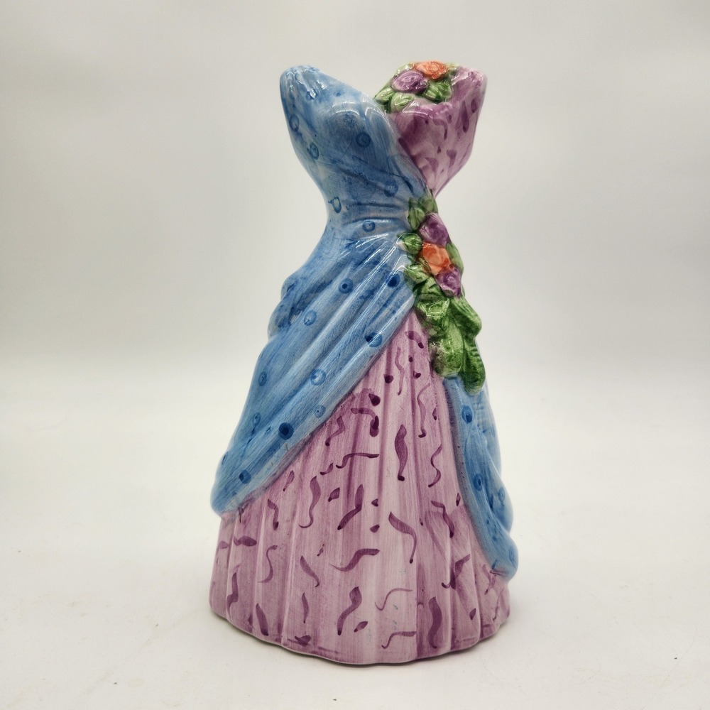 Milson & Louis‎ Hand Painted Ceramic Dress Figurine Blue Purple Floral Victorian
